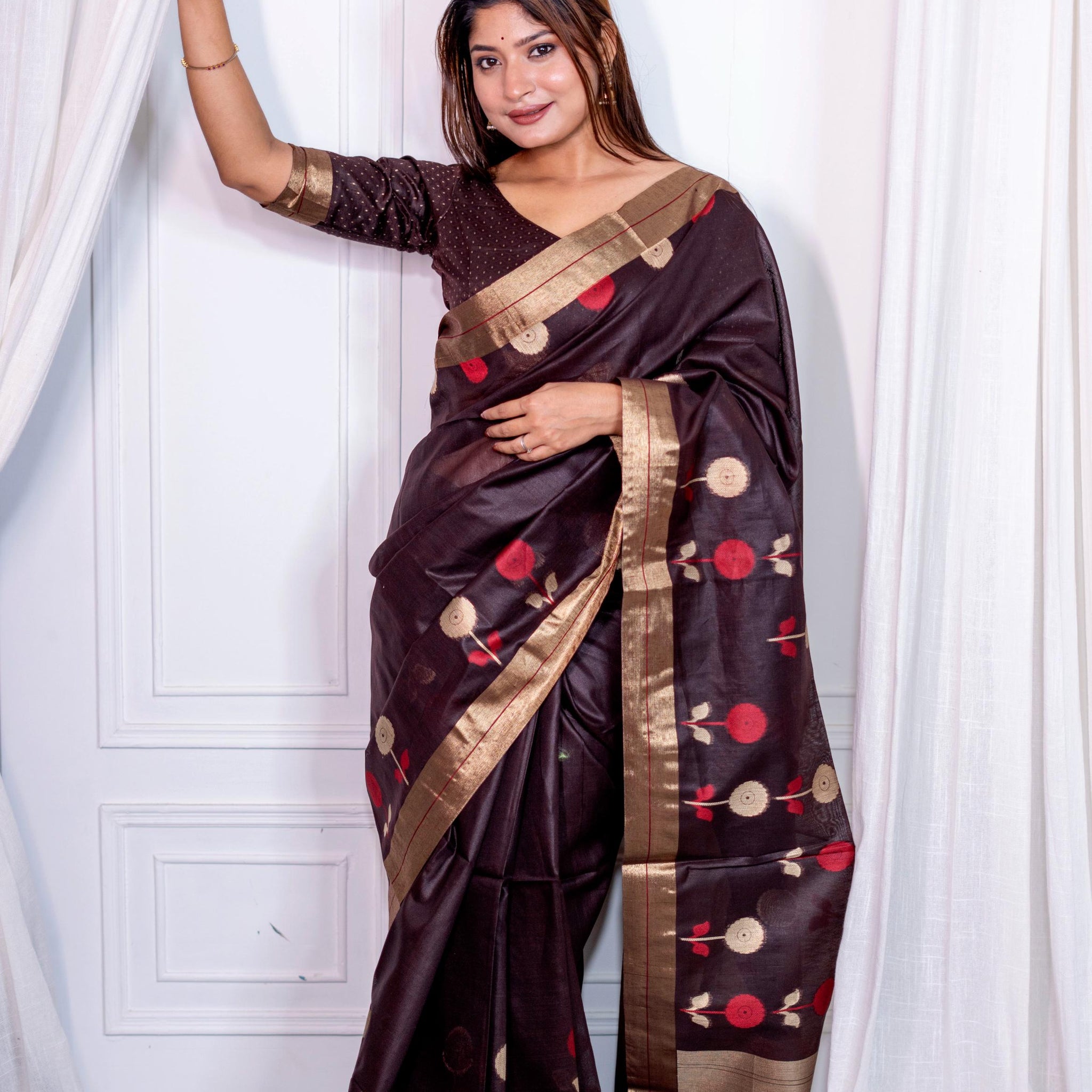 Soft Khadi Raw Silk Coffee Saree