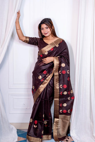 Soft Khadi Raw Silk Coffee Saree