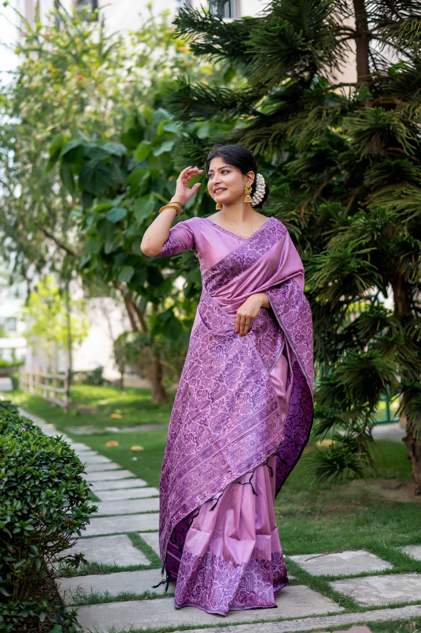 Handloom Raw Silk Levender Saree