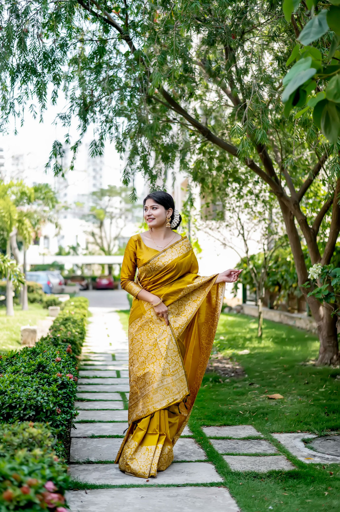 Handloom Raw Silk Golden Saree