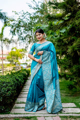 Handloom Raw Silk Blue Saree