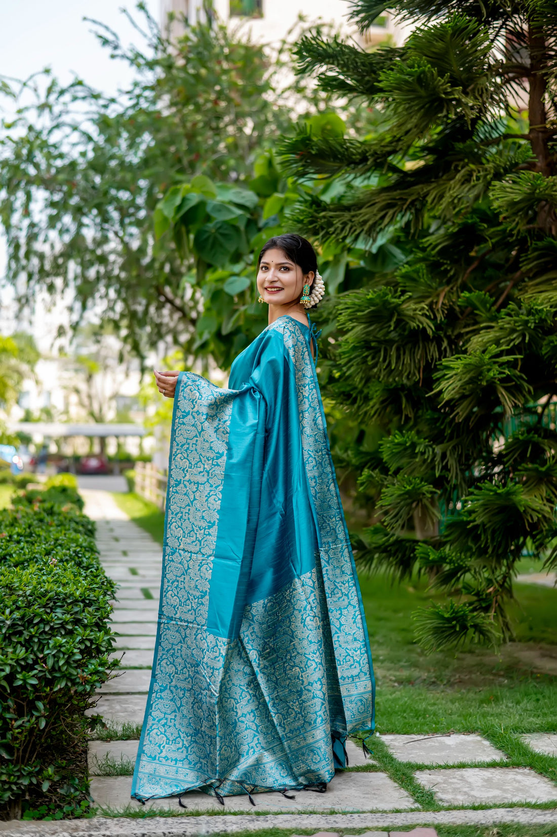 Handloom Raw Silk Blue Saree