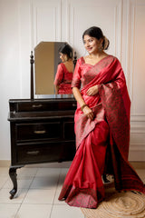 Handloom Raw Silk Red Saree
