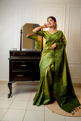 Handloom Raw Silk Green Saree
