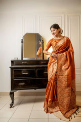 Handloom Raw Silk Orange Saree
