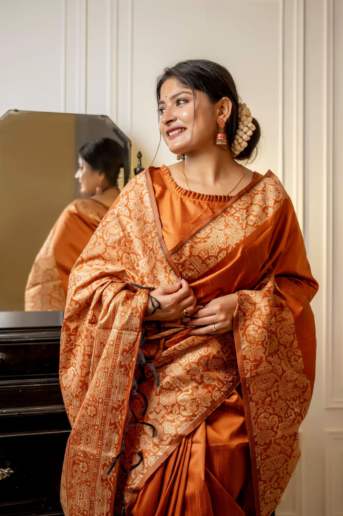 Handloom Raw Silk Orange Saree