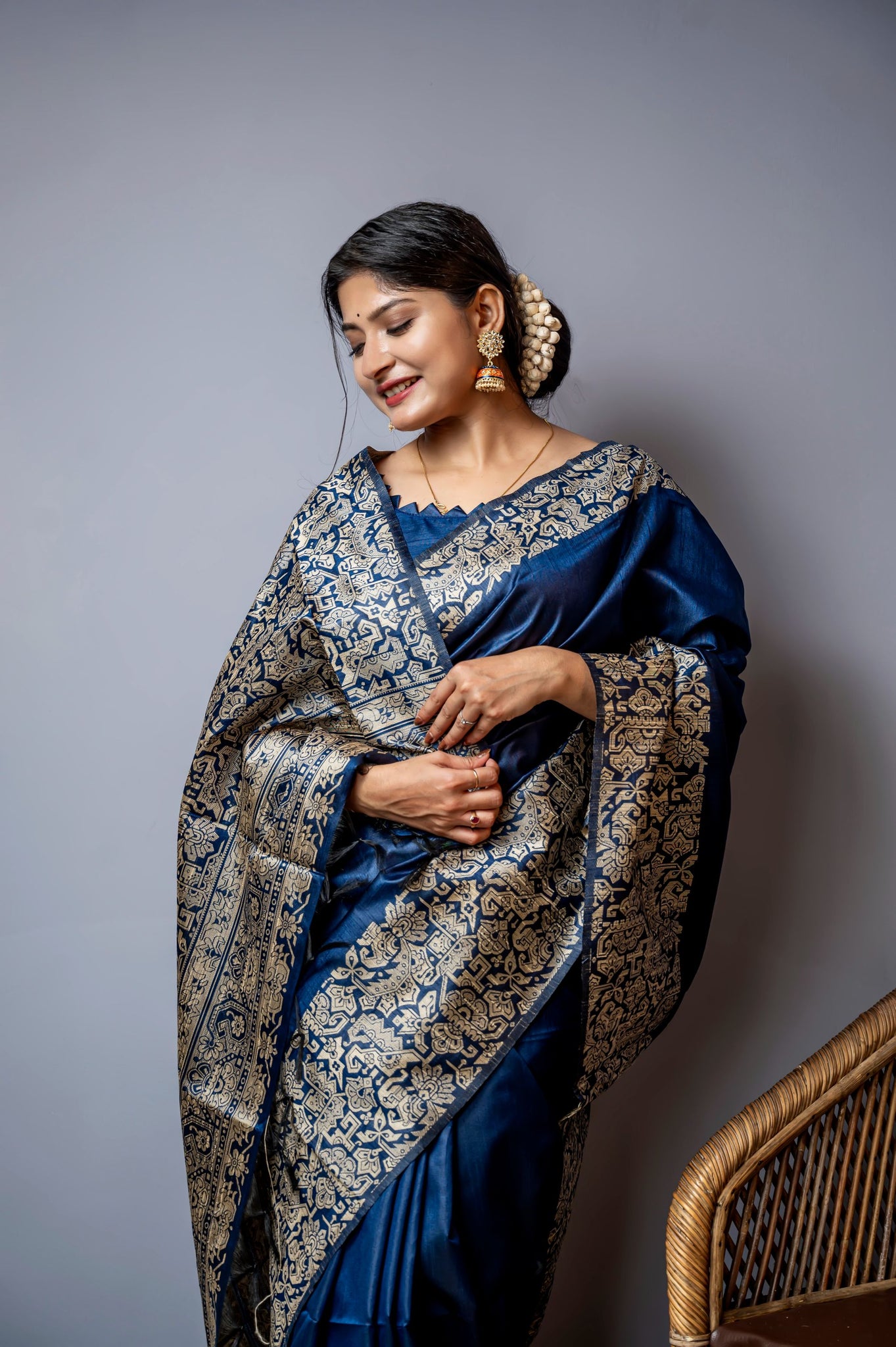 Handloom Raw Silk Dark Blue Saree