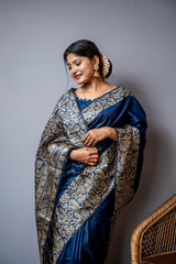 Handloom Raw Silk Dark Blue Saree