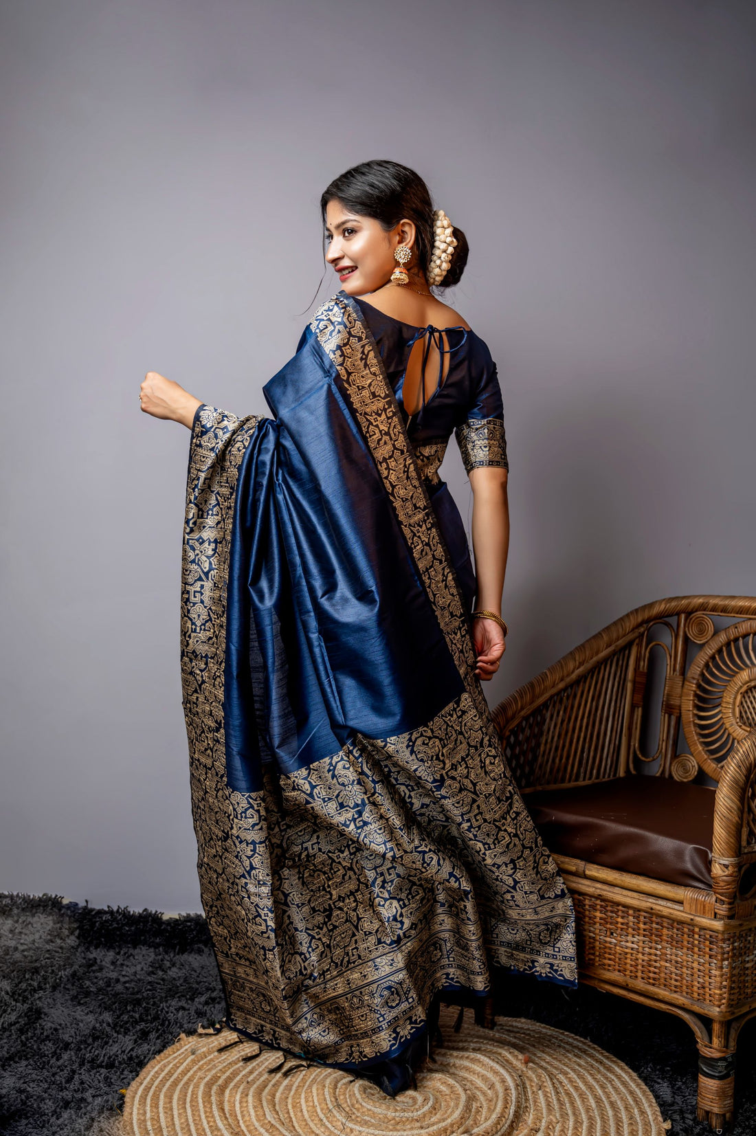 Handloom Raw Silk Dark Blue Saree