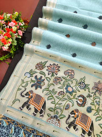 Premium Soft moga cotton paithani saree