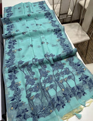 PREMIUM SOFT CHANDERI COTTON  SKY BLUE  SAREE