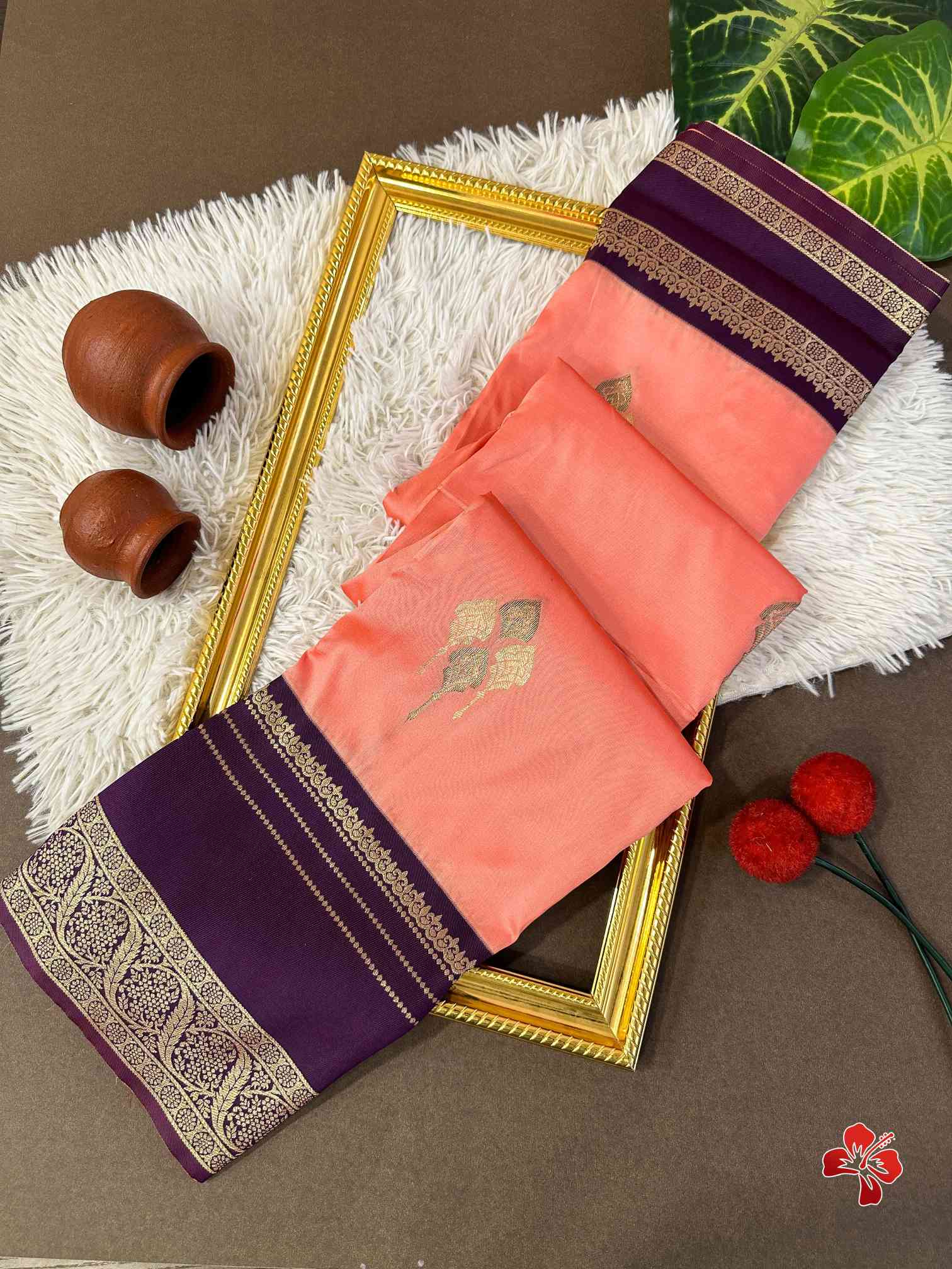 Premium Soft Kanjivaram Silk Orange Pink Saree