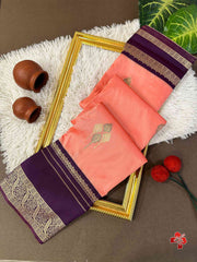 Premium Soft Kanjivaram Silk Orange Pink Saree