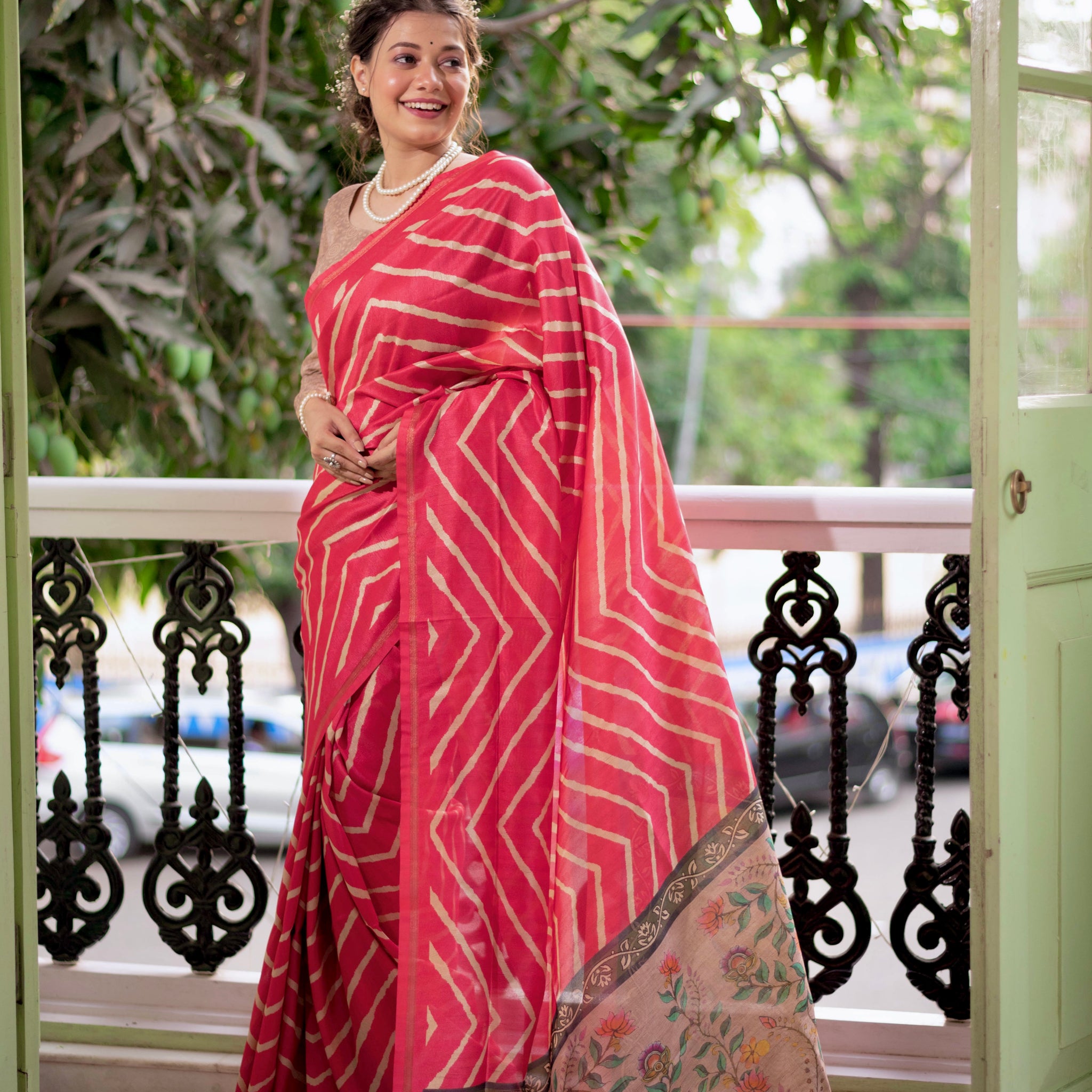 Soft Tussar Silk Pink  Saree