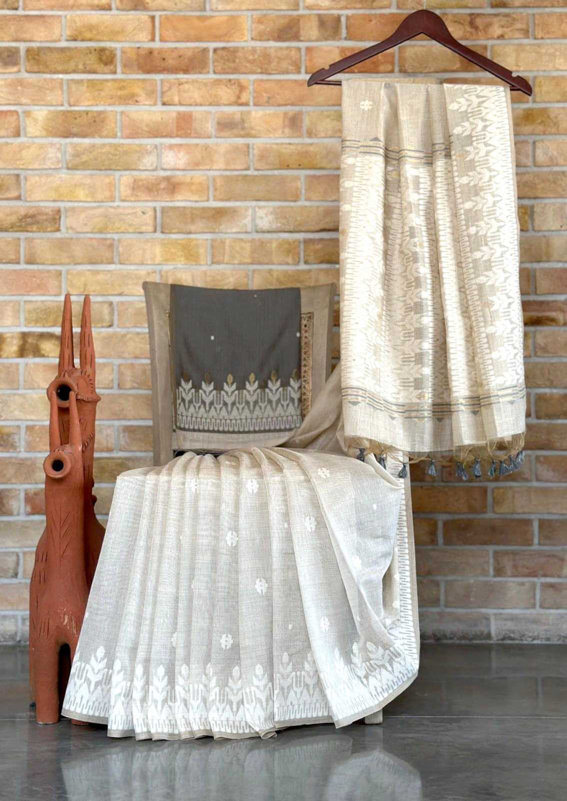 Premium Soft Muga Cotton Gray Saree