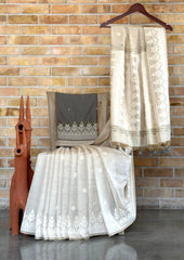 Premium Soft Muga Cotton Gray Saree
