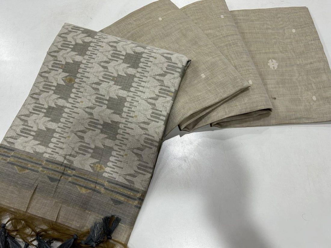 Premium Soft Muga Cotton Gray Saree