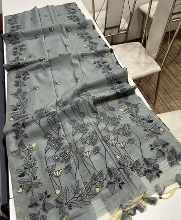 PREMIUM SOFT CHANDERI COTTON  GREY  SAREE