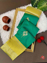 Premium Soft Kanjivaram Silk Green Saree - Parrot Green Pallu