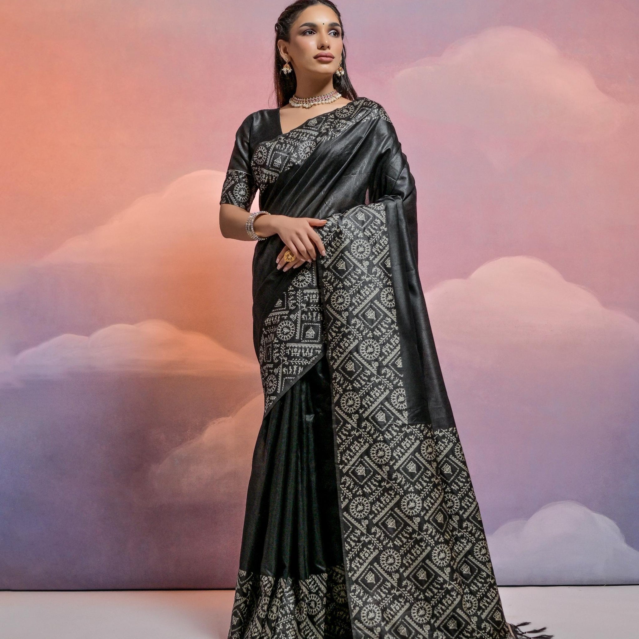 Soft Banglori Handloom Raw Silk Black Saree