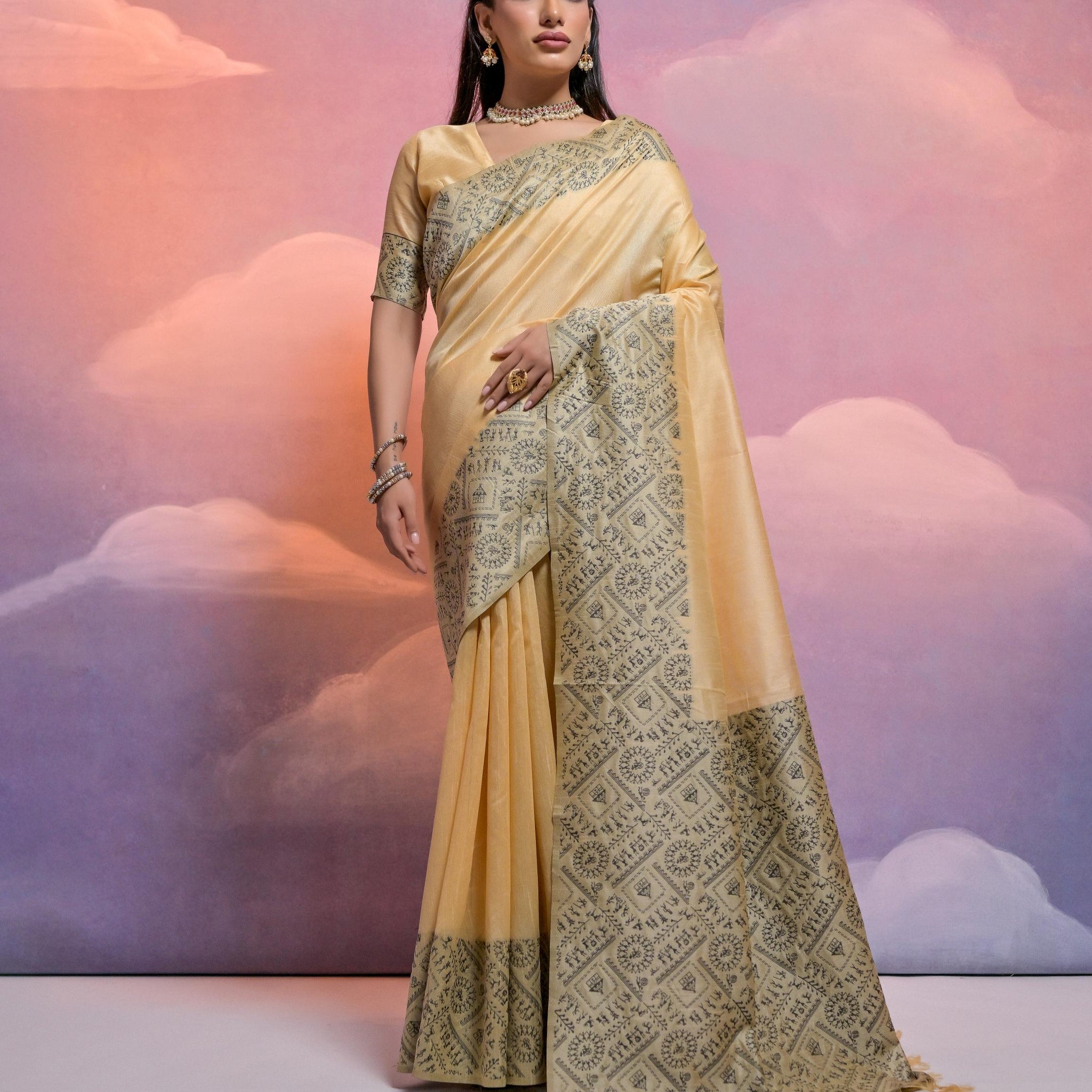 Soft Banglori Handloom Raw Silk Cream Saree