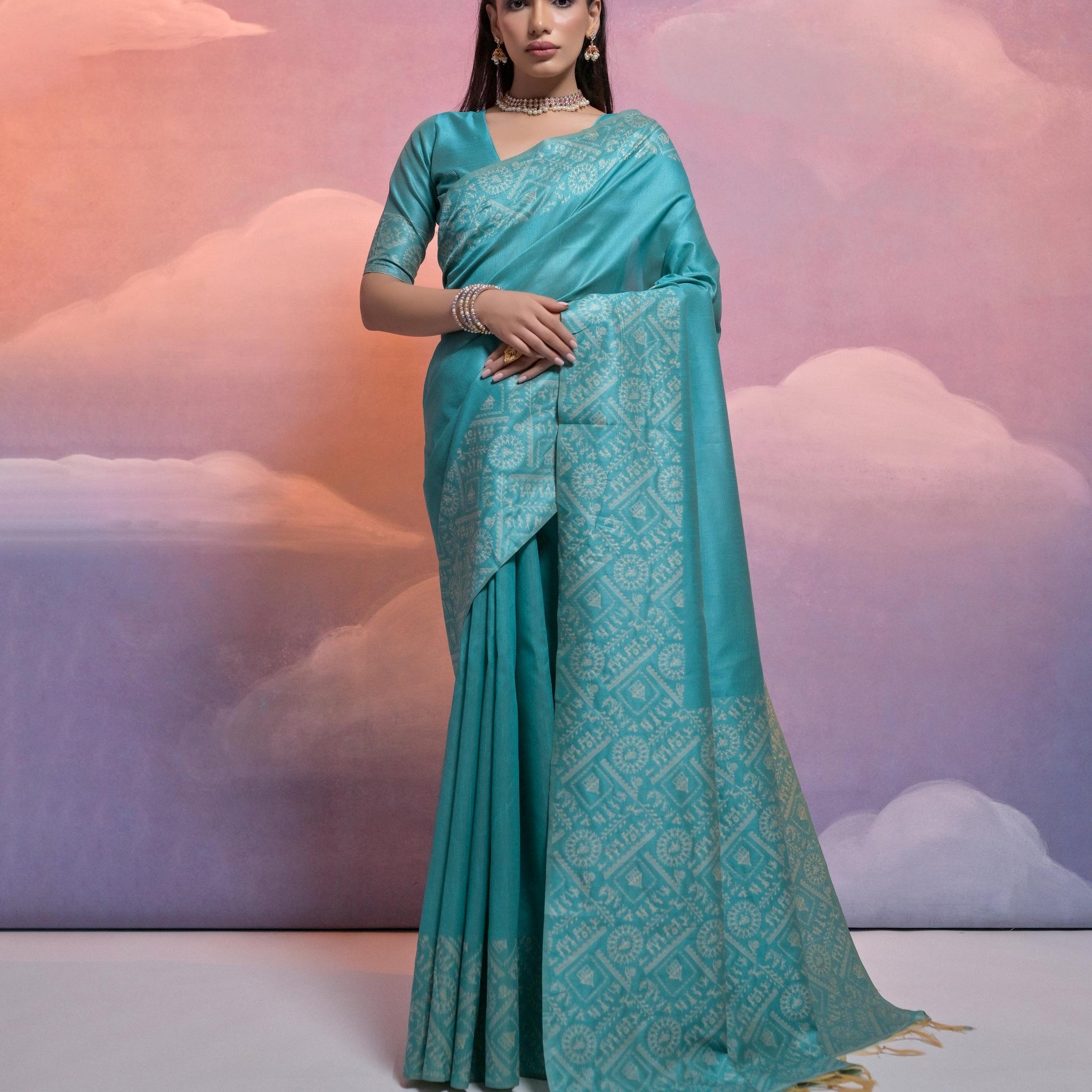 Soft Banglori Handloom Raw Silk Sky Blue Saree