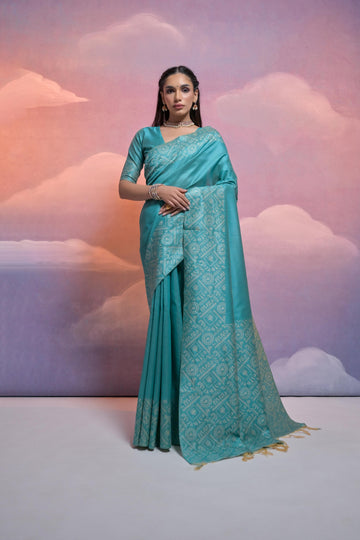 Soft Banglori Handloom Raw Silk Sky Blue Saree