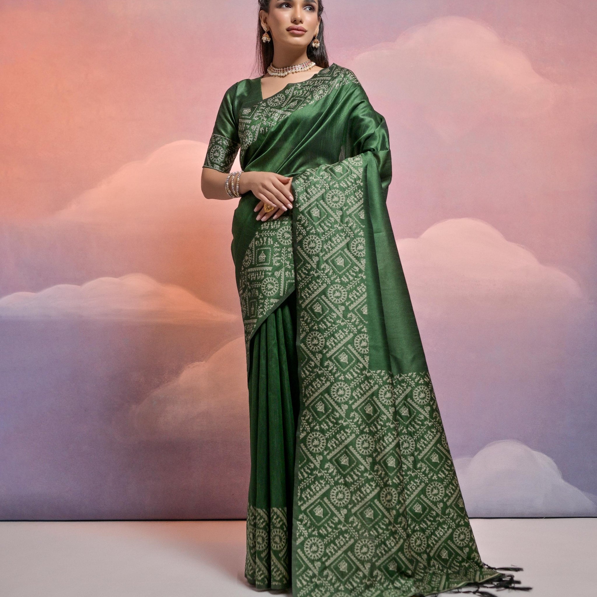 Soft Banglori Handloom Green Saree