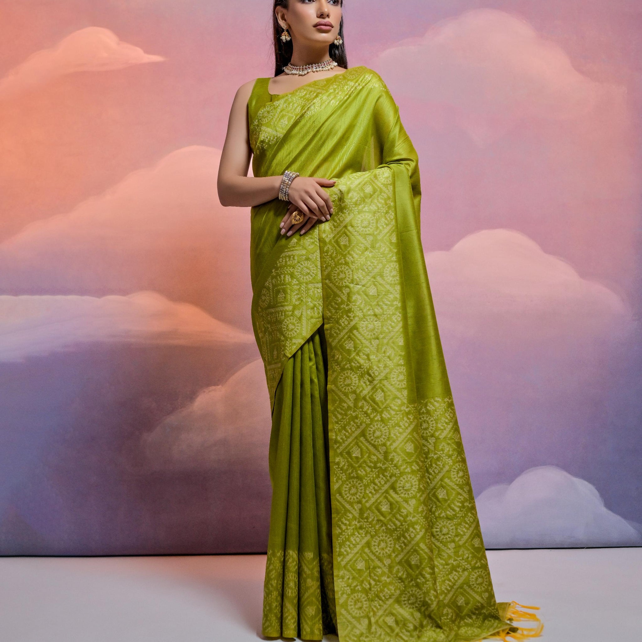 Soft Banglori Handloom Raw Silk Parrot Green Saree