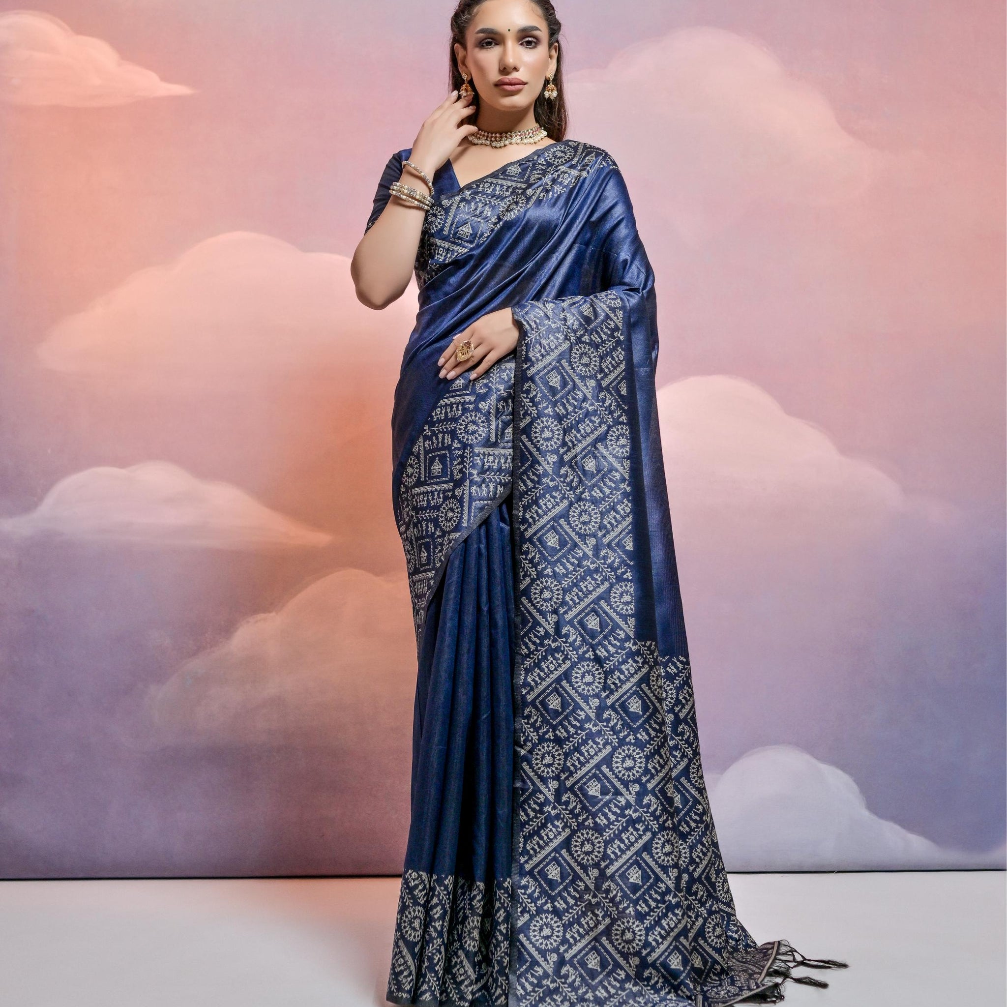 Handloom Raw Silk Blue Saree