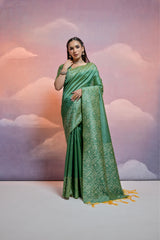 Soft Banglori Handloom Raw Silk Bottle Green Saree