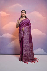 Soft Banglori Handloom Raw Silk Redish Purple Saree
