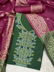 Presenting New Warli Concept Unstitched Green Suit