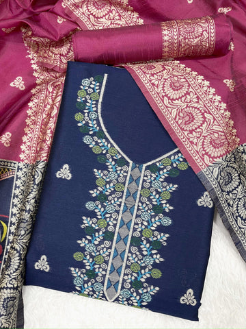 Presenting New Warli Concept Unstitched Navy Blue Suit