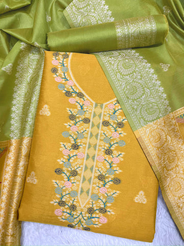 Presenting New Warli Concept Unstitched Yellow  Suit