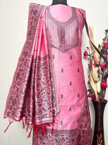 Presenting New Warli Concept Unstitched Lhite Pink Suit