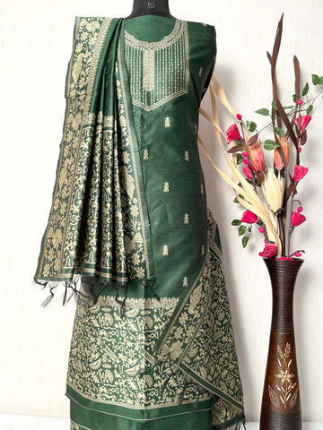 Presenting New Warli Concept Unstitched Green Suit