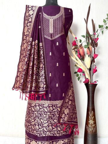 Presenting New Warli Concept Unstitched Wine Suit