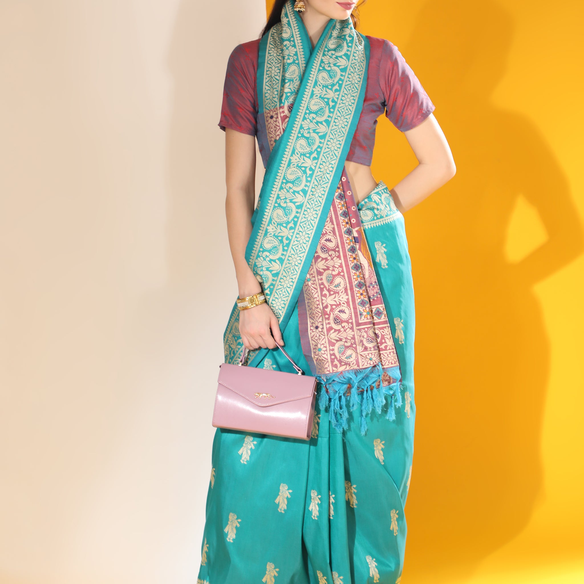 Handloom Barrat Soft Row Silk Sky With Tow Tone