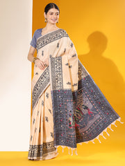 Handloom Barrat Soft Row Silk Off White Saree With Tow Tone