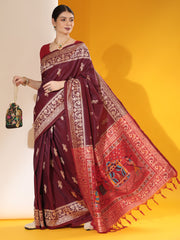 Handloom Barrat Soft Row Silk Wine With Tow Tone