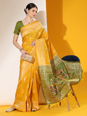 Handloom Barrat Soft Row Silk Yellow With Tow Tone