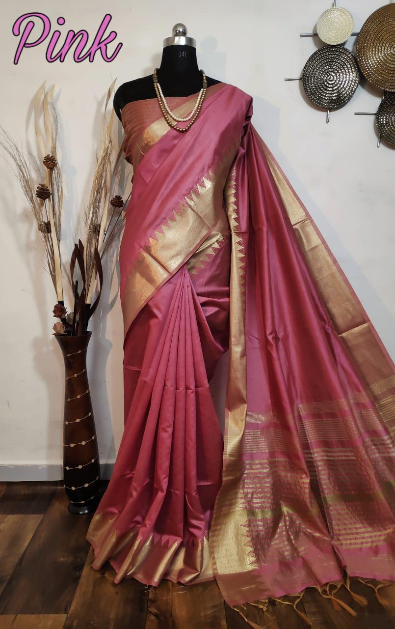 Aasam Silk Weaving Pink Saree
