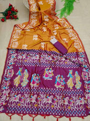 Soft Raw Silk Weaving Rust Wine Saree