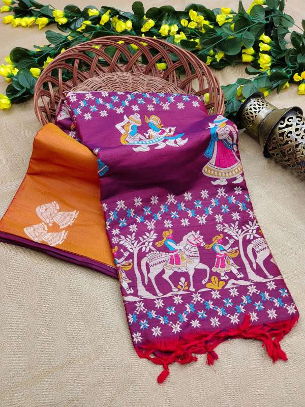 Soft Raw Silk Weaving Rust Wine Saree
