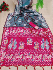 Soft Raw Silk Weaving Gray Pink Pluu Saree