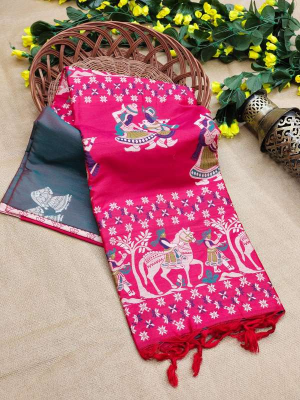 Soft Raw Silk Weaving Gray Pink Pluu Saree
