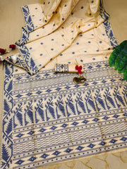 Banglori Handloom Raw Silk Cream Saree