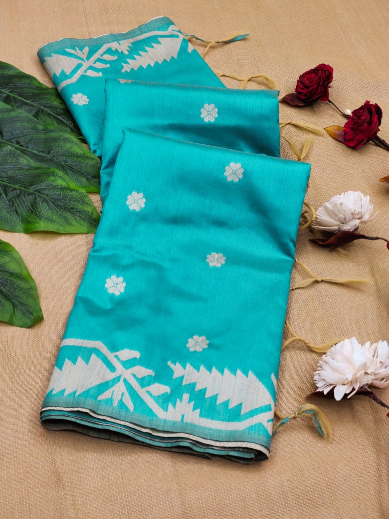 Banglori Handloom Raw Silk Blue Saree