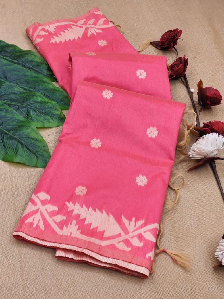 Banglori Handloom Raw Silk Pink Saree
